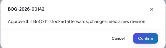 MajanERP approval confirmation for the prepared BoQ